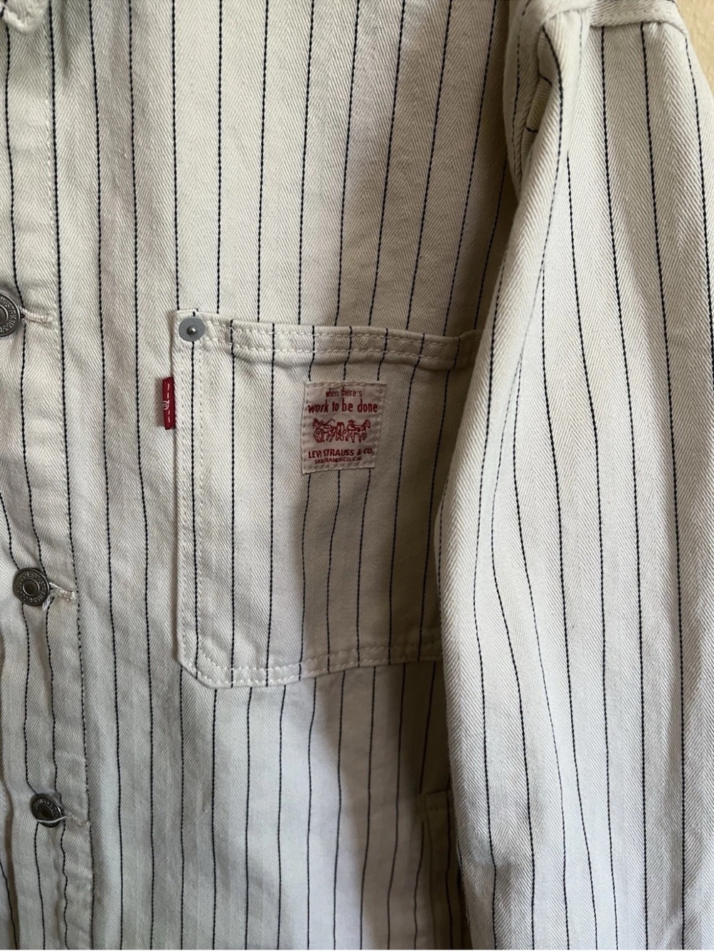 Levi's Sunrise Trucker Jacket XL Bleached Boulevard Stripe Canvas Coat NWOT - Picture 4 of 13